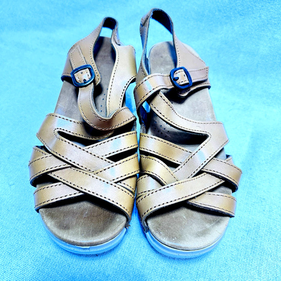 Dansko Women Tan Leather‎ Wedge Slingback Sandals Size 10-10.5 -EU 40 - Picture 3 of 8